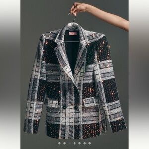 Eva Franco Anthropologie Plaid Women's Jacket with Sequin Detail